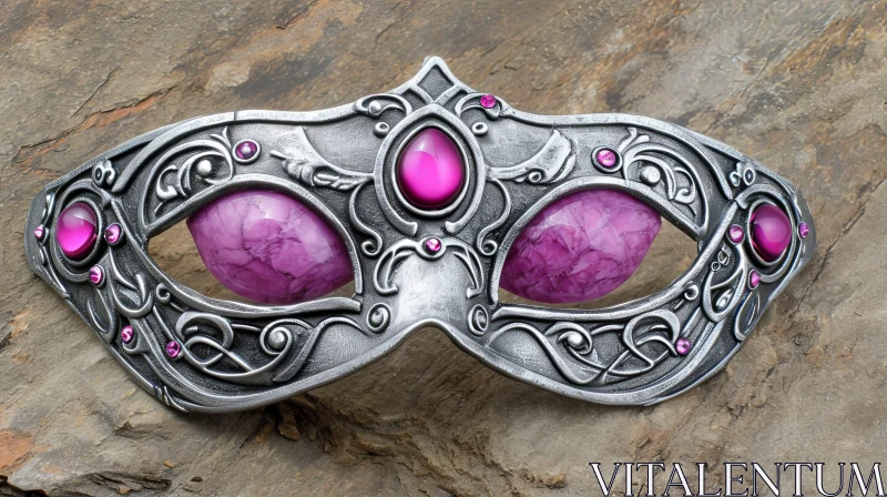 Exquisite Silver Mask with Pink Gems | Intricate Design AI Image