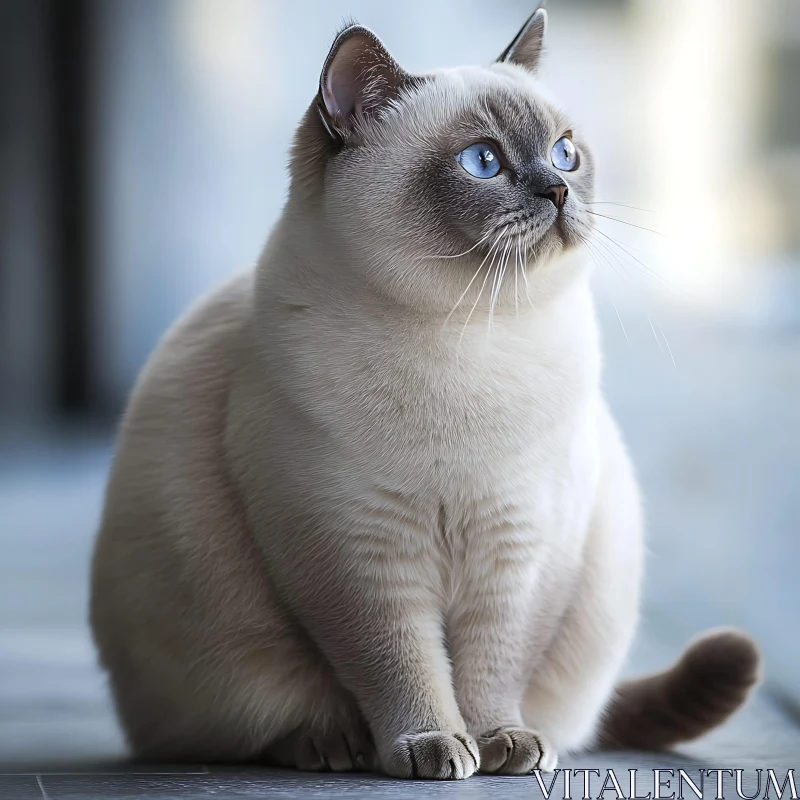 Soft-Furred Blue-Eyed Cat Portrait AI Image