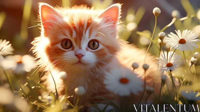 Ginger Kitten in Field of Daisies - Adorable Nature Scene AI Image