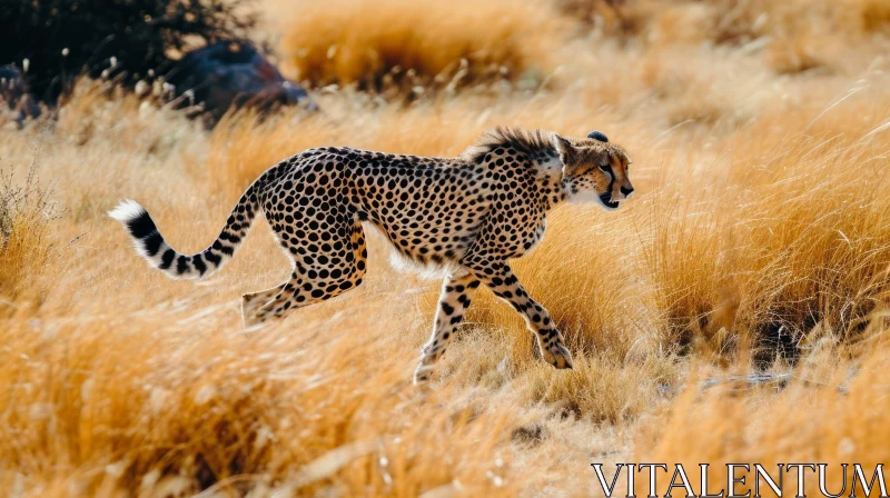 Graceful Cheetah Running in a Golden Grass Field AI Image