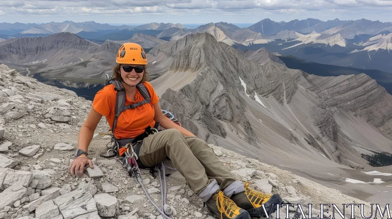 Woman on Rocky Mountain Summit AI Image