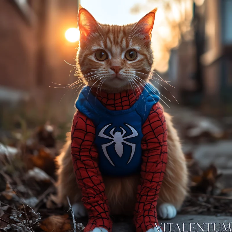 Superhero Cat at Sunset AI Image