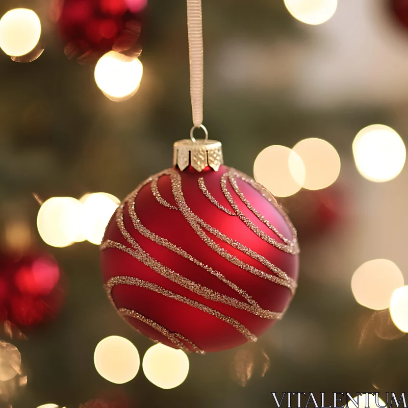 Festive Red and Gold Christmas Ball Decoration AI Image