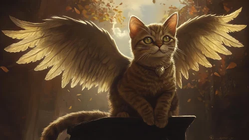 Angel Cat with Wings in Golden Light