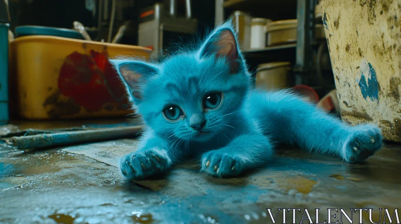 Charming Blue Kitten in Indoor Environment AI Image