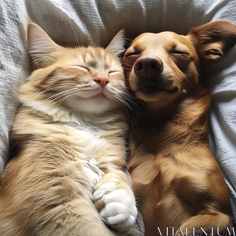 Adorable Pet Companionship: Cat and Dog Cuddling AI Image