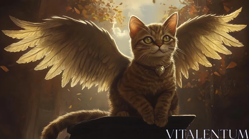 AI ART Angel Cat with Wings in Golden Light