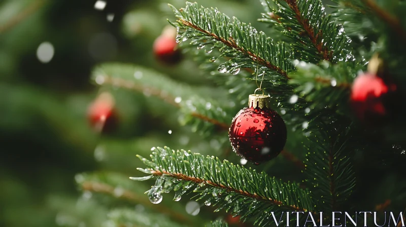 Festive Tree with Shimmering Red Ornaments AI Image