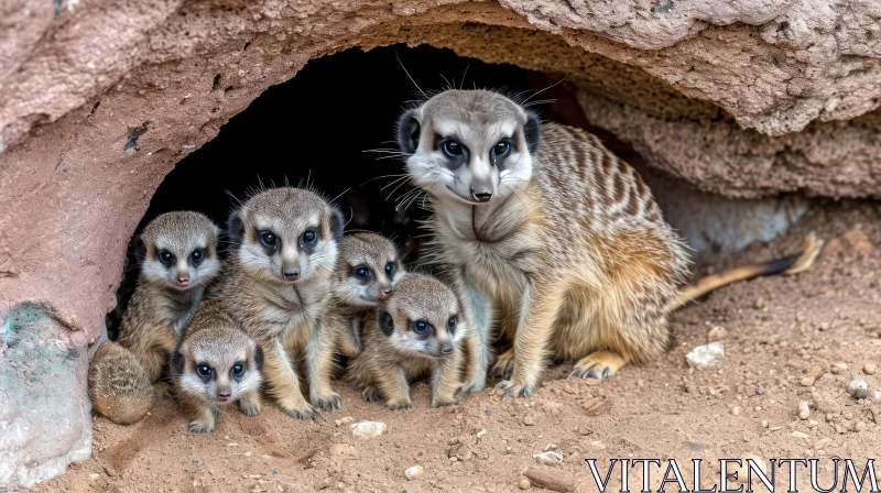 Captivating Image: Meerkats Standing Outside Their Burrow AI Image
