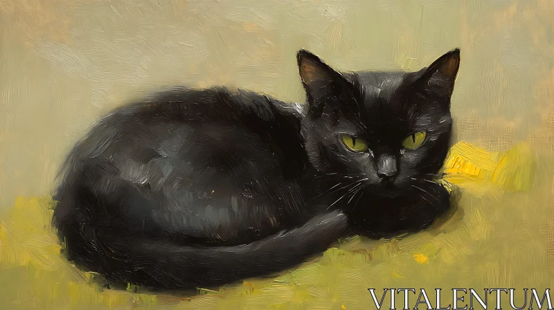 Resting Black Cat Art AI Image