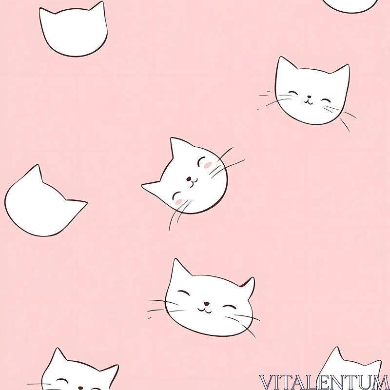 Whimsical Cat Faces on Pink AI Image