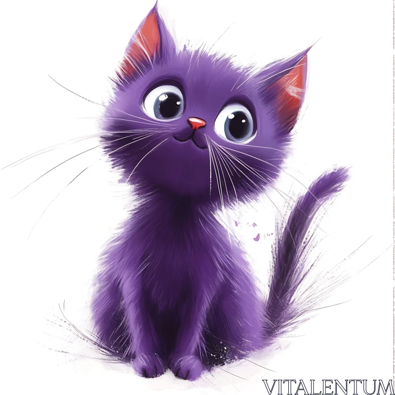 Whimsical Digital Art of a Cute Purple Cat AI Image