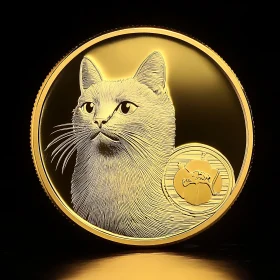 Exquisite Cat Portrait on Gold Coin