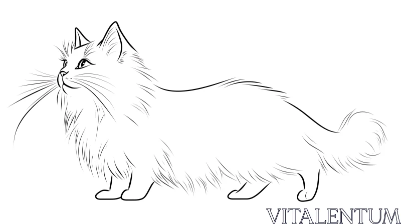 AI ART Graceful Long-Haired Cat Sketch