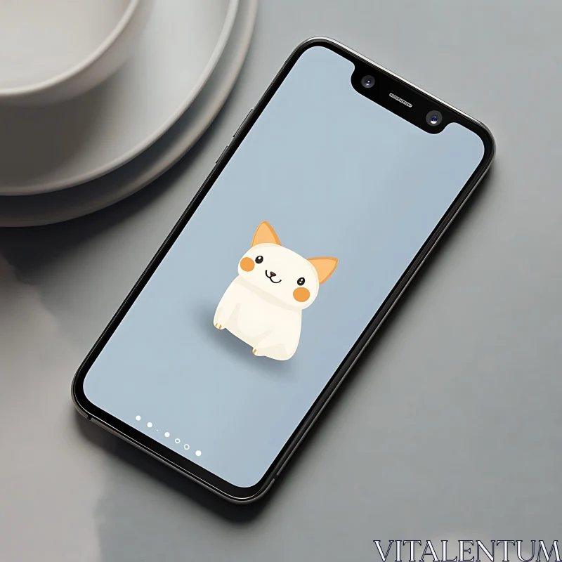 Adorable Cat Design on Mobile Screen AI Image