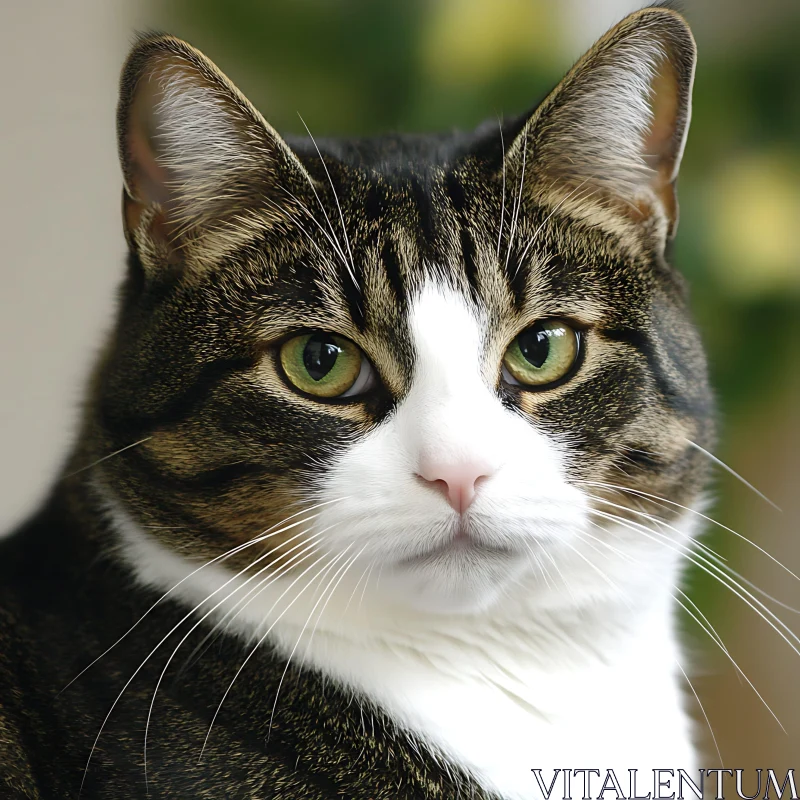 Green-Eyed Domestic Cat Close-Up AI Image