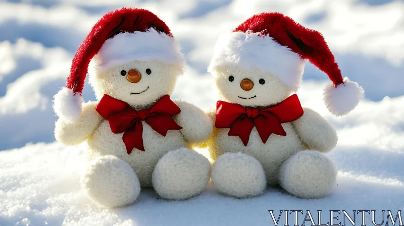 Festive Snowmen Plush Toys with Santa Hats AI Image