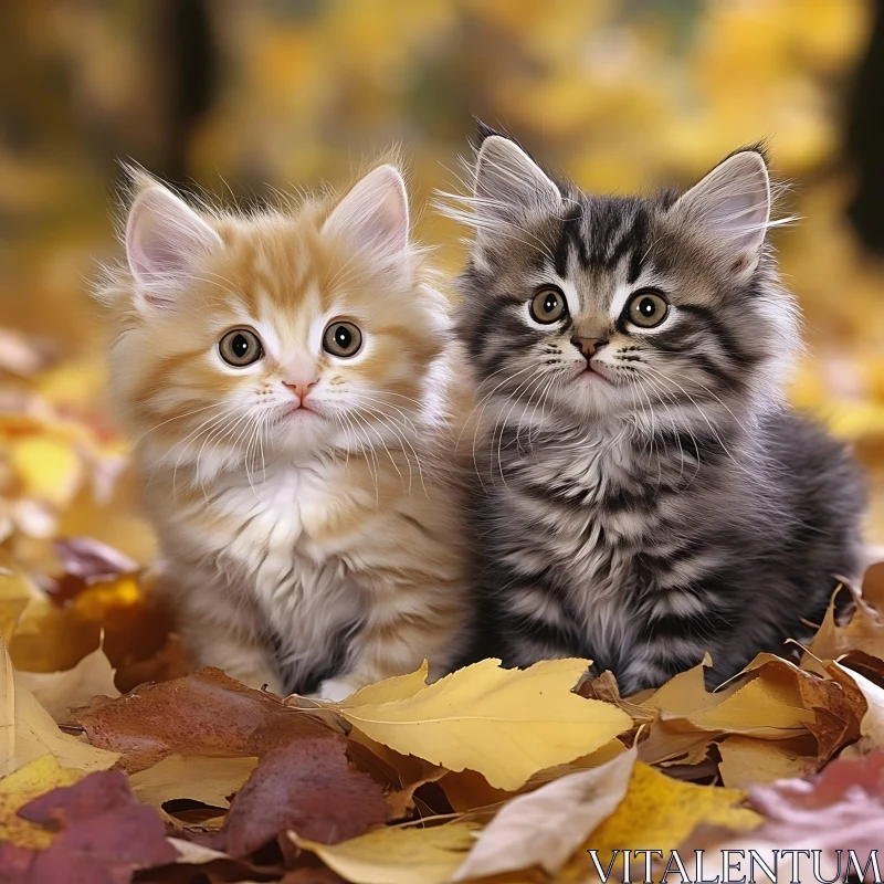 Cute Kittens in Fall Foliage AI Image