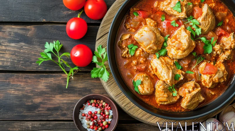 Delicious Chicken Stew with Fresh Tomatoes and Herbs | Food Photography AI Image