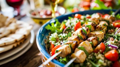 Delicious Salad with Grilled Chicken Skewers | Food Photography