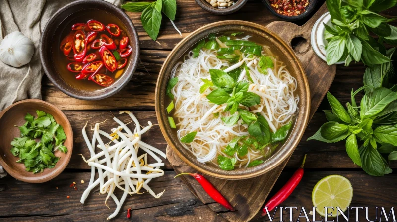 Delicious Vietnamese Pho Bo Soup: A Feast for the Senses AI Image