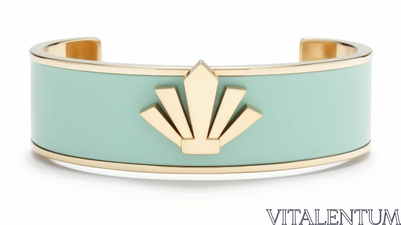 AI ART Elegant Gold and Mint Green Cuff Bracelet - Adjustable Fit