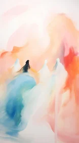 Ethereal Abstract Painting with Figures in Pastel Colors