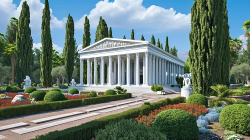 Majestic Greek Temple in Lush Gardens | Serene and Grand