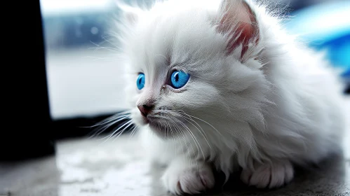 White Kitten with Blue Eyes - Fluffy and Adorable!