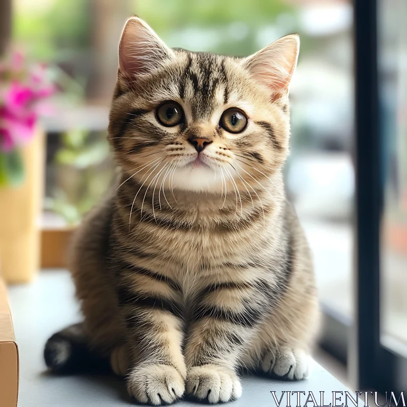 Cute Striped Kitten Near a Window AI Image