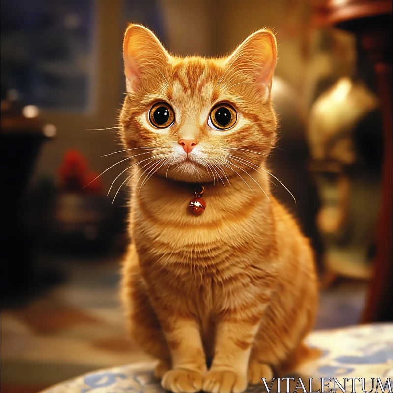 Charming Ginger Cat with Bell Collar AI Image