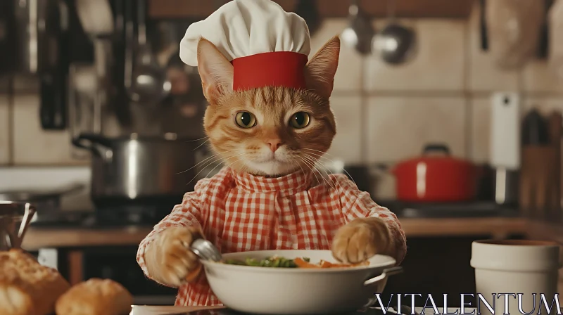 Adorable Chef Cat in Kitchen AI Image