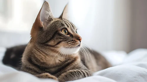 Relaxed Domestic Cat with Piercing Eyes