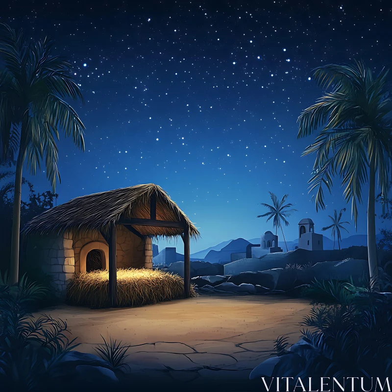 Peaceful Nativity Scene with Stars AI Image