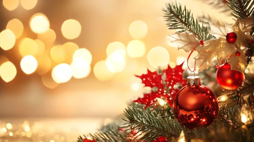 Festive Christmas Tree Decorated with Red Baubles