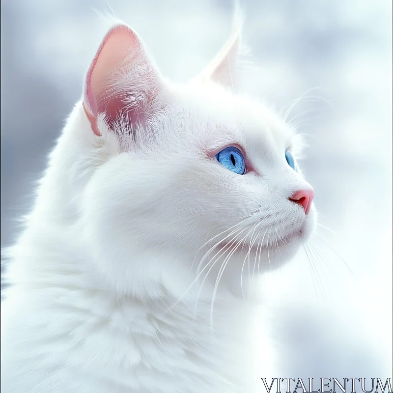 Close-Up of White Cat with Blue Eyes AI Image