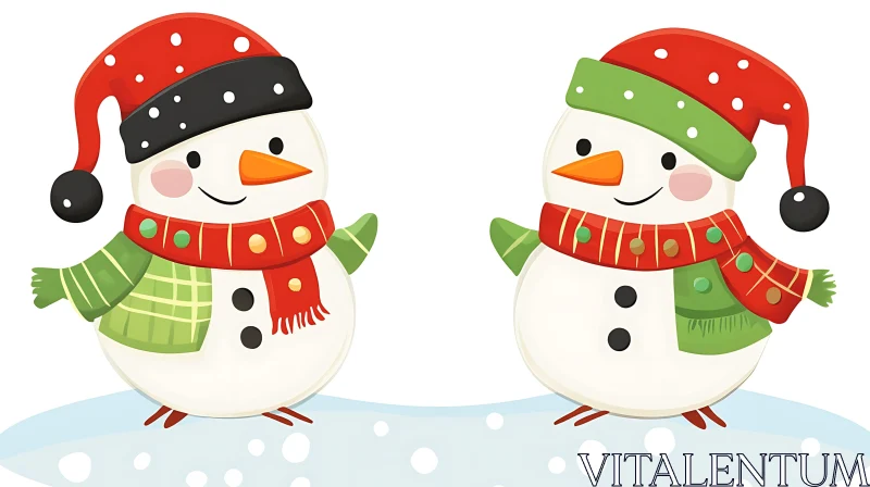 Festive Snowmen with Holiday Hats and Scarves AI Image