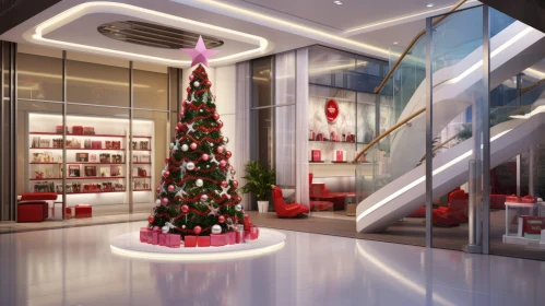 Christmas Tree in Lobby: Playful and Luxurious 3D Rendering