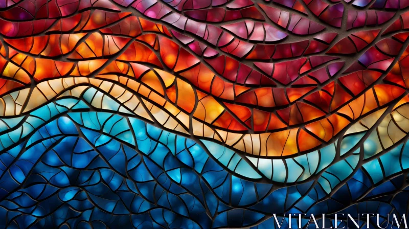 AI ART Colorful Abstract Stained Glass Waves Mosaic