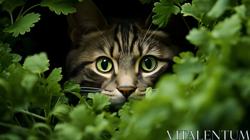 Curious Cat in Greenery AI Image