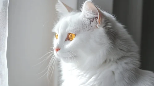 Serene White Feline with Striking Golden Eyes