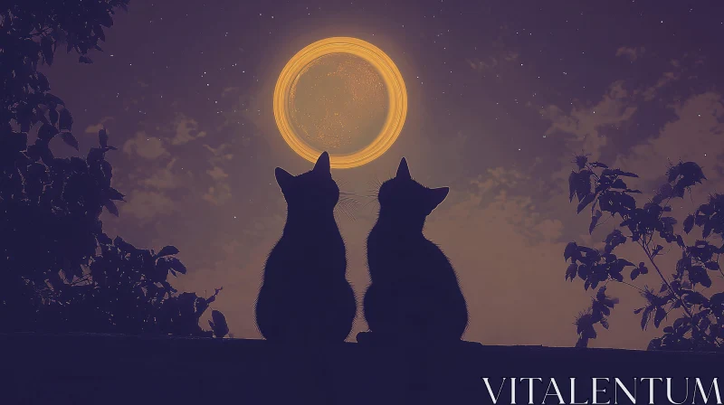 AI ART Moonlit Cat Silhouettes