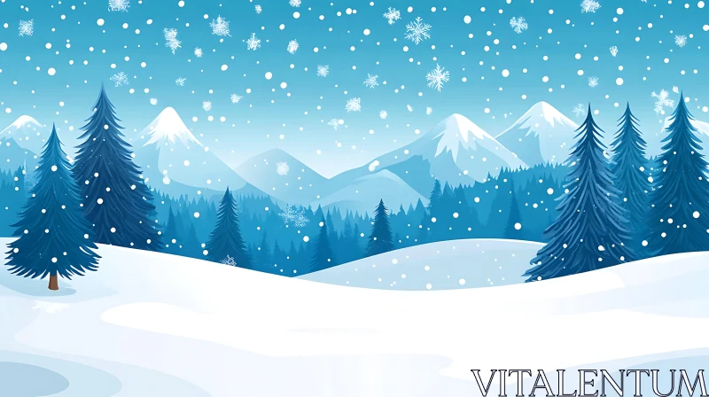 AI ART Snowy Forest and Mountain Winter Scene