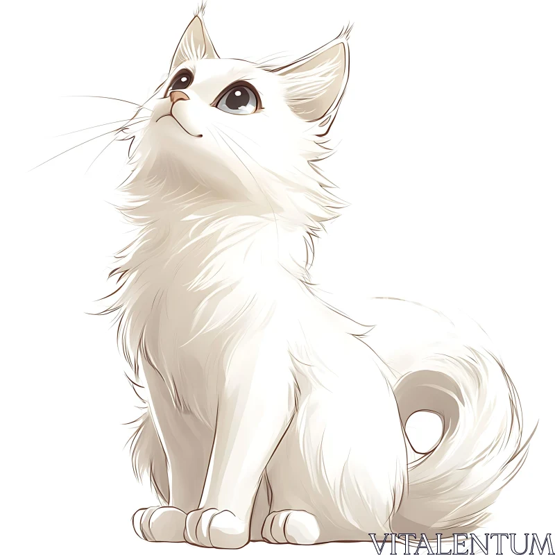 Fluffy White Cat Drawing AI Image