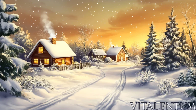 AI ART Golden Light in a Snow-Covered Winter Landscape