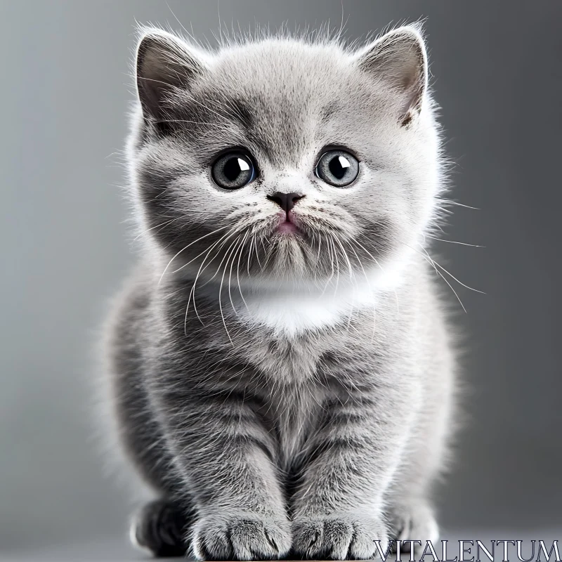 Cute Grey Kitten Close-Up AI Image