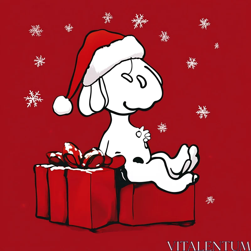 Holiday Cartoon Dog and Present Scene AI Image