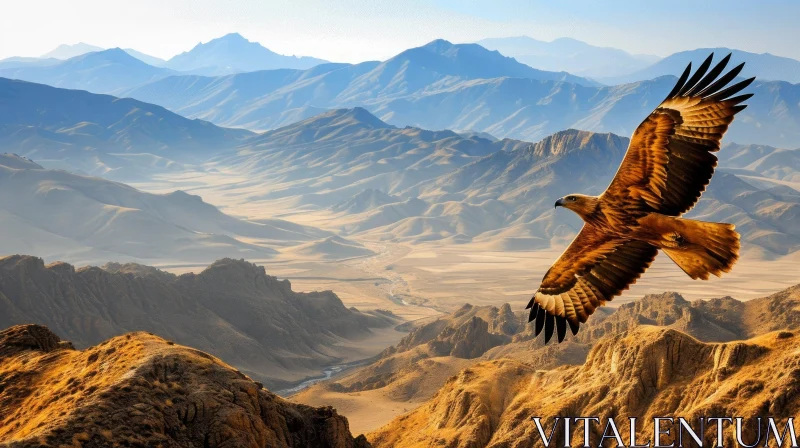 Golden Eagle Soaring Above Majestic Mountains AI Image