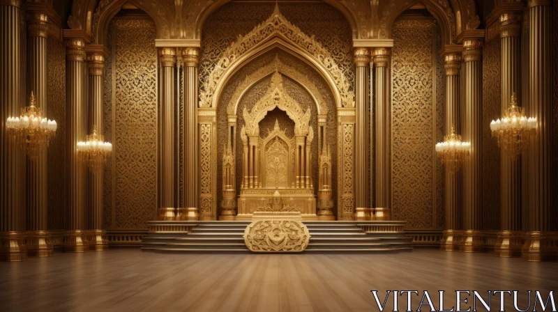 Golden Palace Hall in Iban Art - Detailed 3D Design AI Image