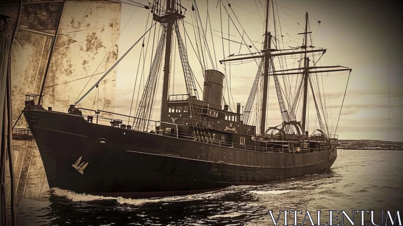 Vintage Ship Sailing Through Dark Waters AI Image